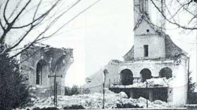 The Church of St. Michael the Archangel constructed in 1769, looted and destroyed in October 1991.